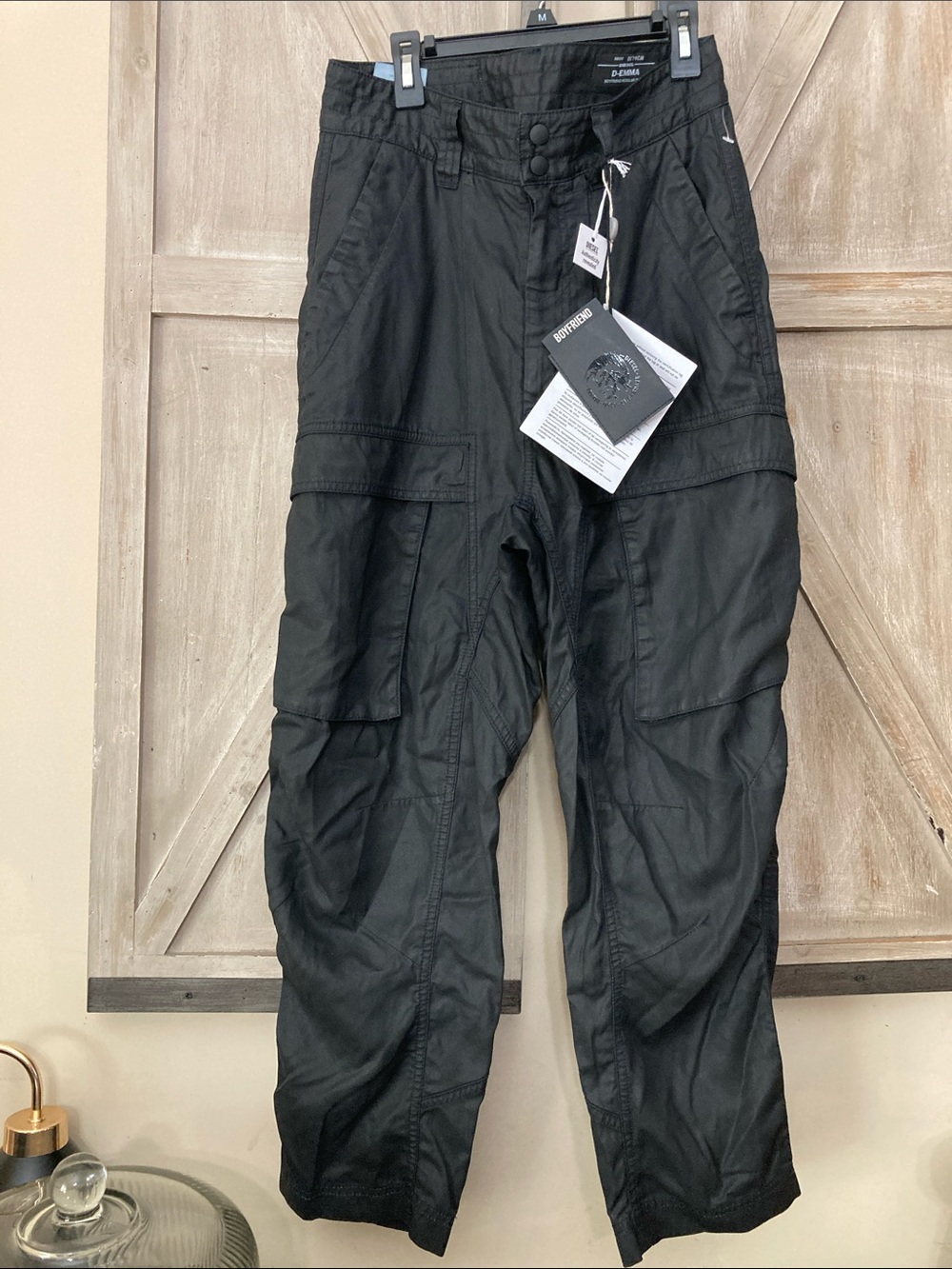 Diesel EMMA Black Cargo Boyfriend Pants with Utility Pockets
Size 24 Waist